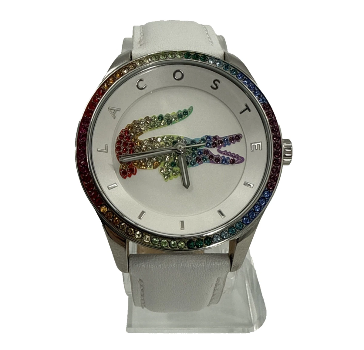 Lacoste Silver Tank Stylr and White Leather Band Watch Lacoste.12.12 Studio 3 Hands Watch White Silicone Strap  main image 2