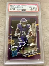 2023 Clearly Donruss Jordan Addison Purple /199 PSA 10 / Auto 10 Vikings RC