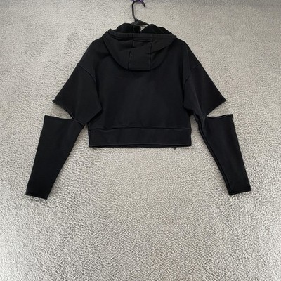 Alo Yoga Peak Hoodie Womens XS Black Cropped Cutout Sleeve