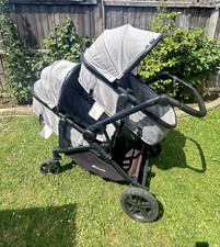 Hauck Atlantic Twin Double Pushchair Canopy Swivel Wheels Adjustable Handle Grey