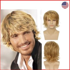 Men's Short Blonde Layered Wig - Natural Fluffy Heat Resistant Cosplay Hair