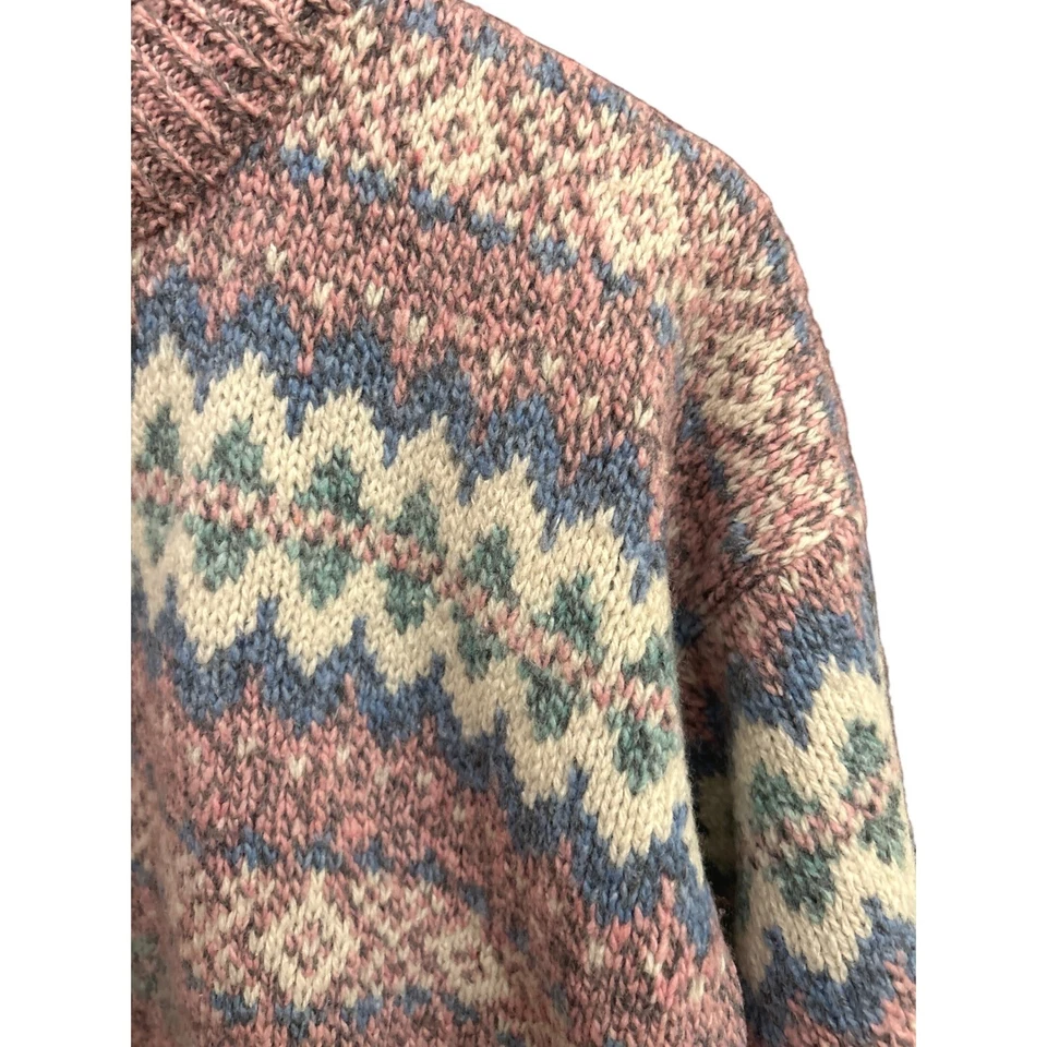 Suéter Eddie Bauer Lana Fair Isle Hecho en EE. UU. Rosa Tejido Nórdico De Colección Años 90 Grande Foto 3 de 4