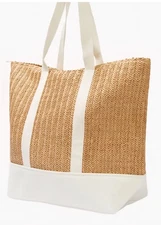 SHOW ME YOUR MUMU Sunseeker Tote Bag Beach Straw & Canvas 18.5"x7.48"x20.08" NWT