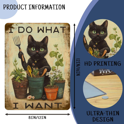 Targa in metallo con scritta Black Cat Gardening Don't Tell Me What to Do Funny Cat L, decorazione artistica da parete, 20 x 30 cm