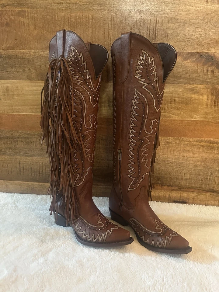 Tall Leather Tassel Women’s Boots Western Cowboy Boots - Image 4 of 4