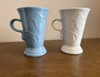 Fiesta Embossed Ceramic Mug Set of 2, Blue/White 10 oz Handle USA