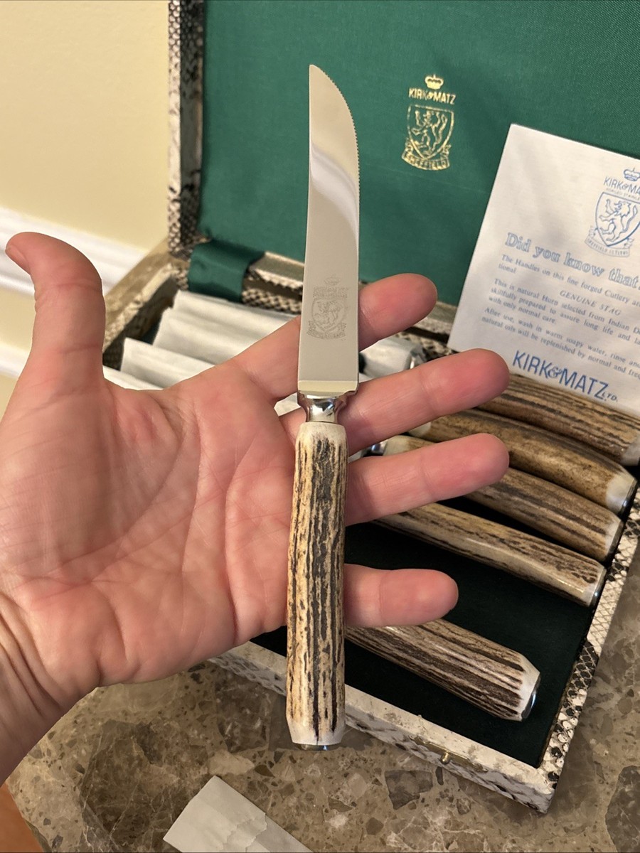 Rare Vintage Kirk & Matz Sheffield England Deer Antler 6 Steak