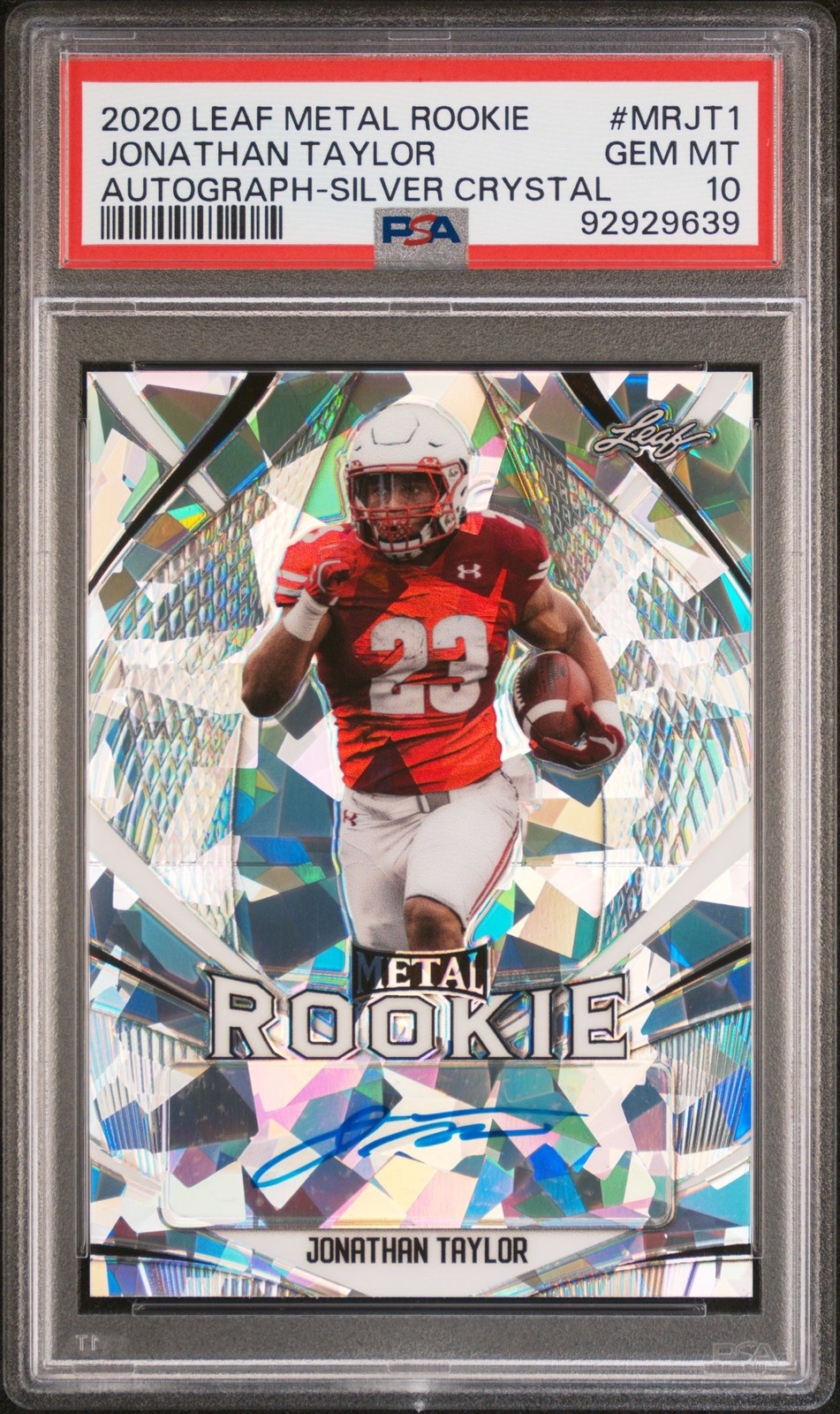 2020 LEAF METAL ROOKIE AUTO SILVER CRYSTAL JONATHAN TAYLOR 26/35 PSA 10 AUTO
