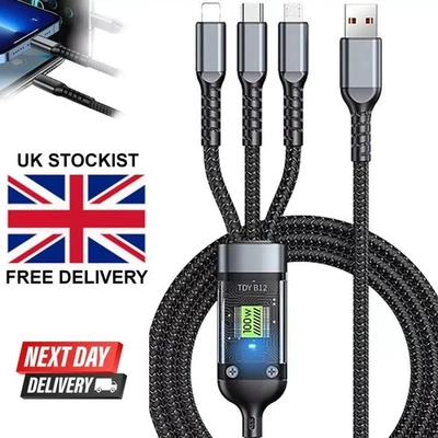 Transparent 3-in-1 Luminous Super Fast Charging Cable USB Cable Fast Charger UK - Image 1 of 4
