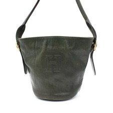 Borsa a mano HIROFU H logo in pelle verde borsa a tracolla hardware oro...