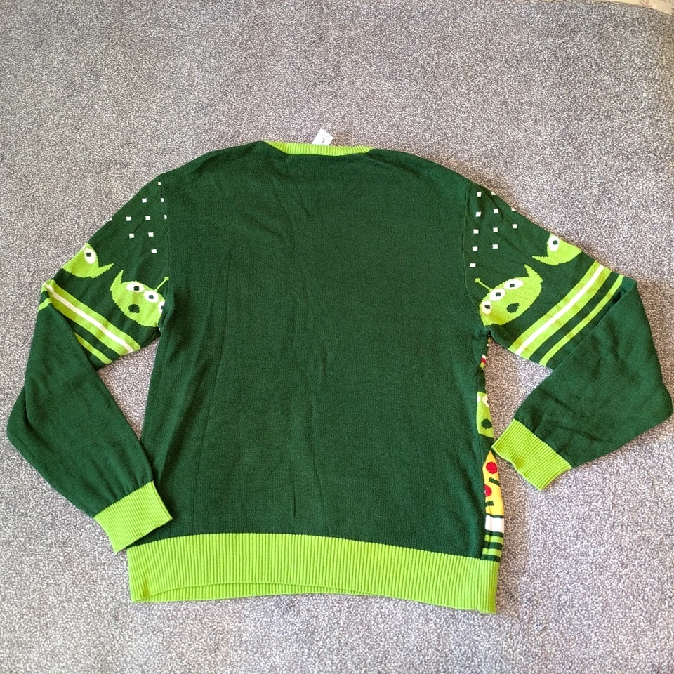 Disney Pixar Pizza Planet Suéter Aliens Verde Adulto Grande Cohetes Navidad Foto 3 de 4