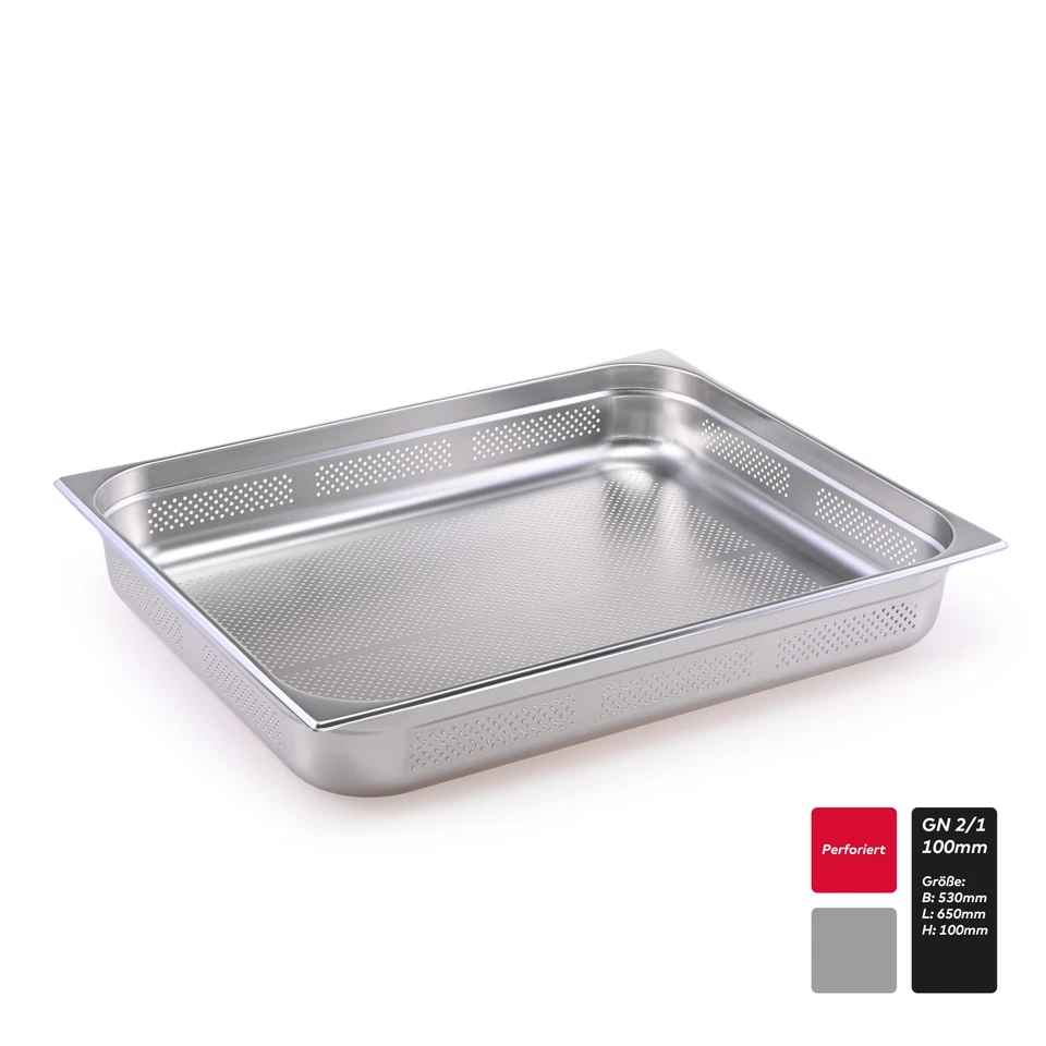 TEKNOSTAHL GN Behälter Gastronorm Edelstahl perforiert gelocht 2/1 100mm