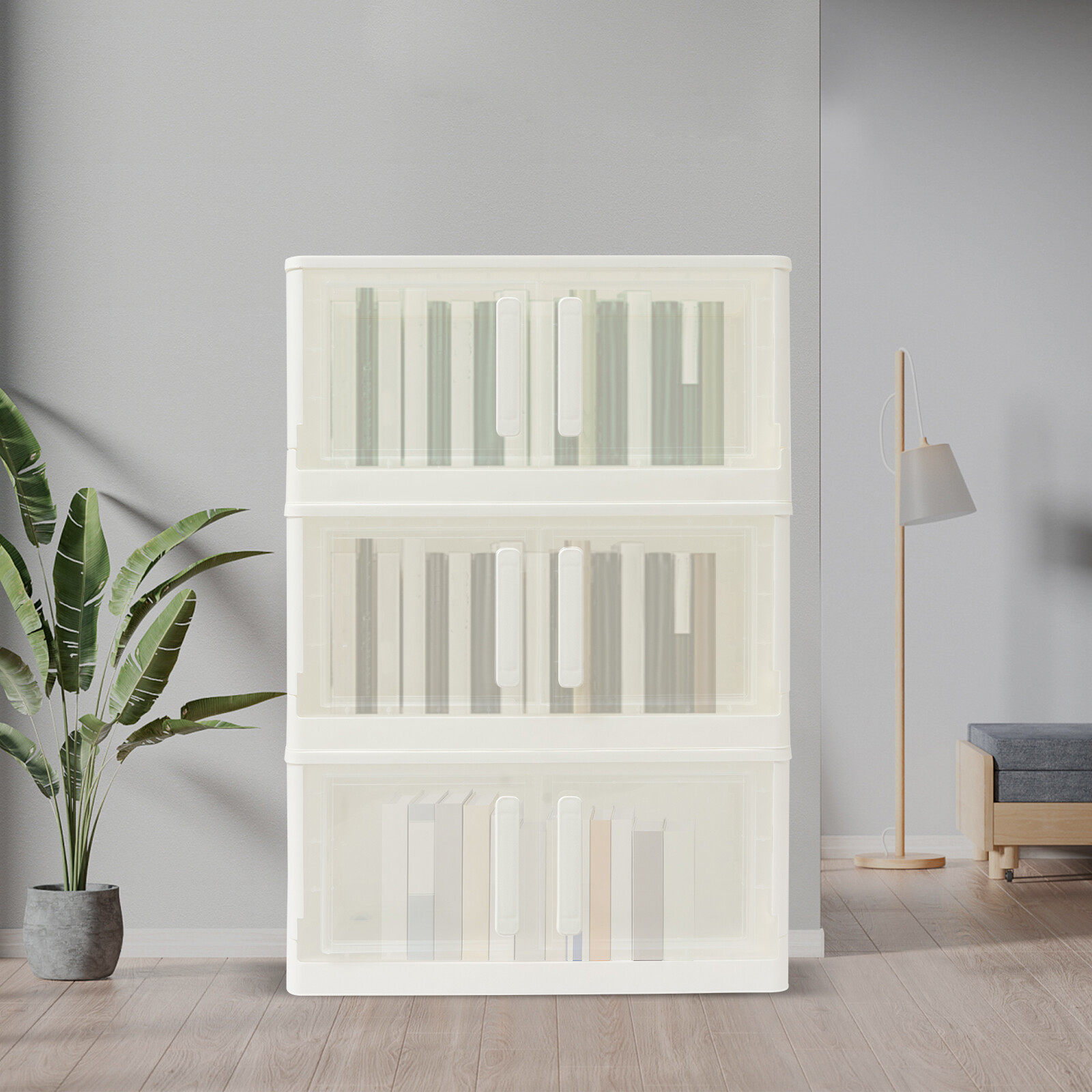 3-Tier Stackable Storage Cabinet with Lids and Wheels - Organize with Ease