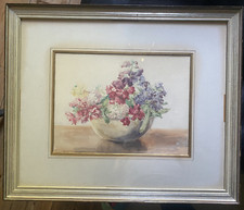 ::AQUARELL BLUMEN IN VASE JUGENDSTIL ART DECO STILLLEBEN BLÜTEN GARTEN PFLANZEN