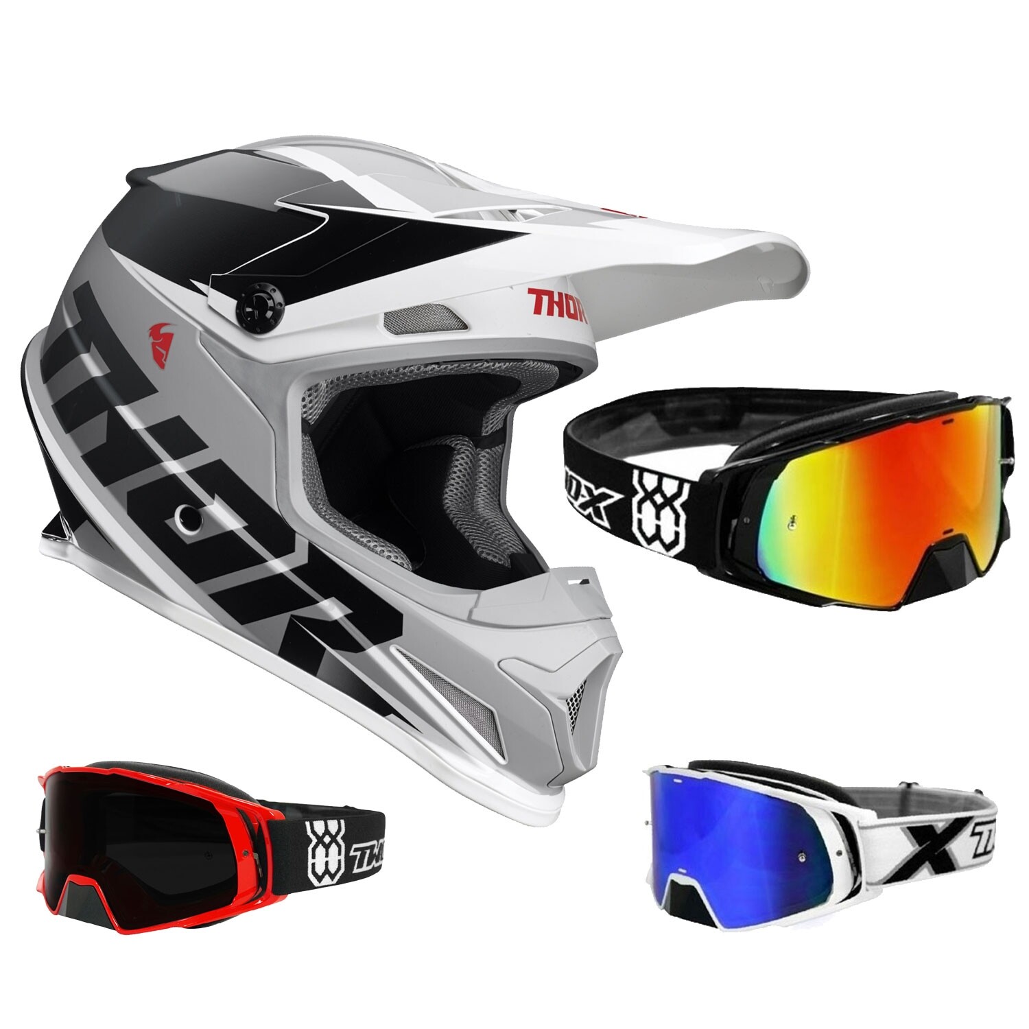 THOR SECTOR Crosshelm Enduro Casco Fader Nero Bianco TWO-X Rocket Crossbrille
