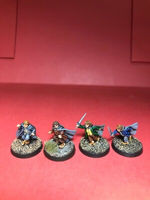 LOTR 4 HOBBITS,FRODO,SAM,MERRY+PIPPIN,28 MM OOP,02-06 BOXED SET WELL PAINTED !