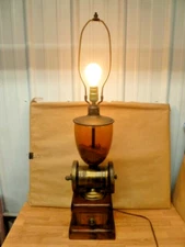 VTG Coffee Grinder Decor Table Lamp Light Glass & coffee beans Bistro Cafe 34"T
