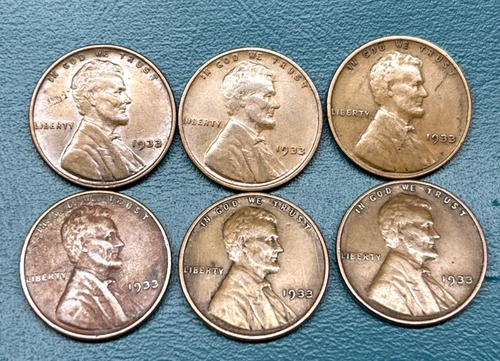 (Lot of 6) 1933-P Lincoln Wheat Cent 1c Pennies (XF - Extremely Fine)