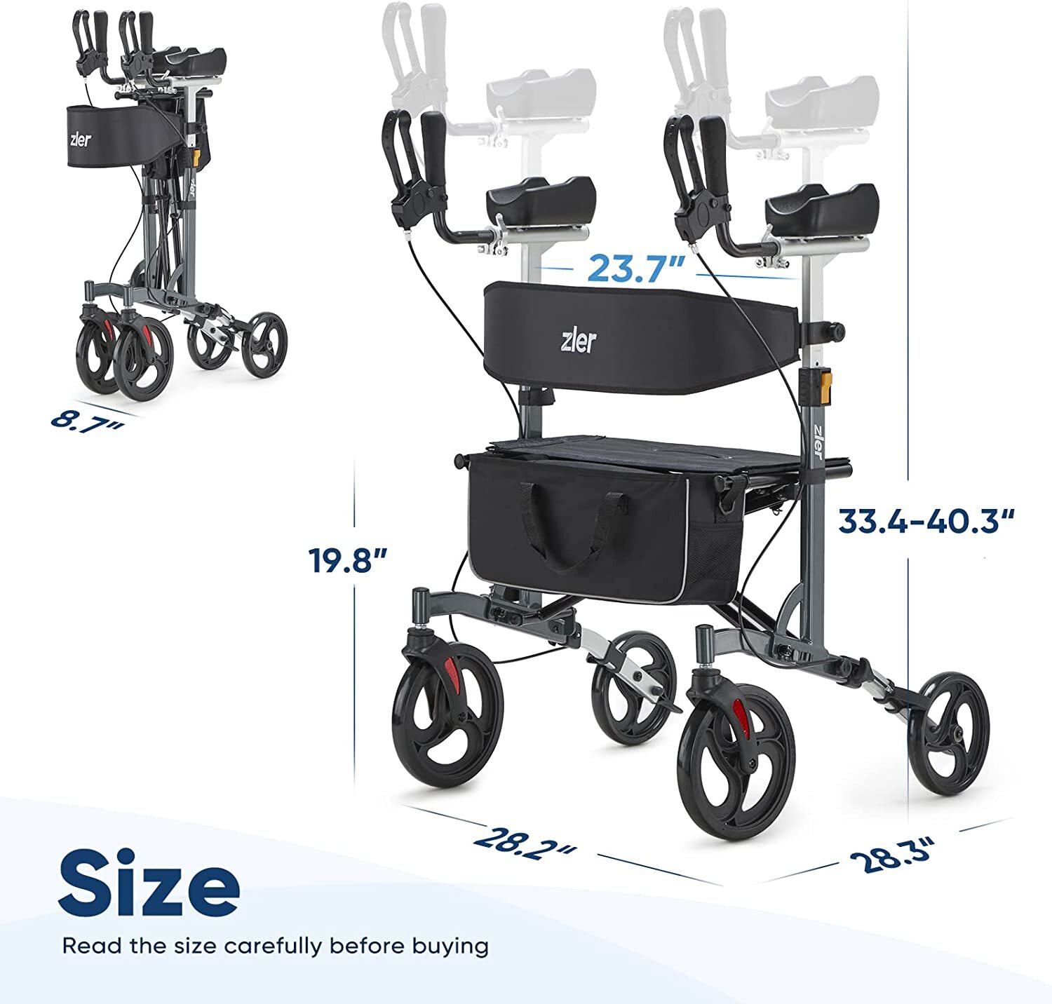 Zler Mobility Aid Heavy Duty Upright Walker Stand Up Rollator Walker