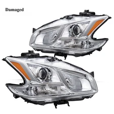 Headlights For 2009-2014 Nissan Maxima Sedan Chrome Projector Lamps Left+Right