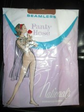 NATIONAL Vintage BEIGE Nylon SEAMLESS STOCKINGS - 1970's - Size C - 10 to 11 1/2