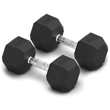 Image of HEX DUMBBELLS SET PAIR ERGO IRON HAND WEIGHTS RUBBER ENCASED HEXAGONAL GYM FIT