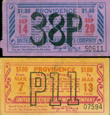  1947-8 Providence RI United Electric Railway Passenger Weekly Pass Ticket Train