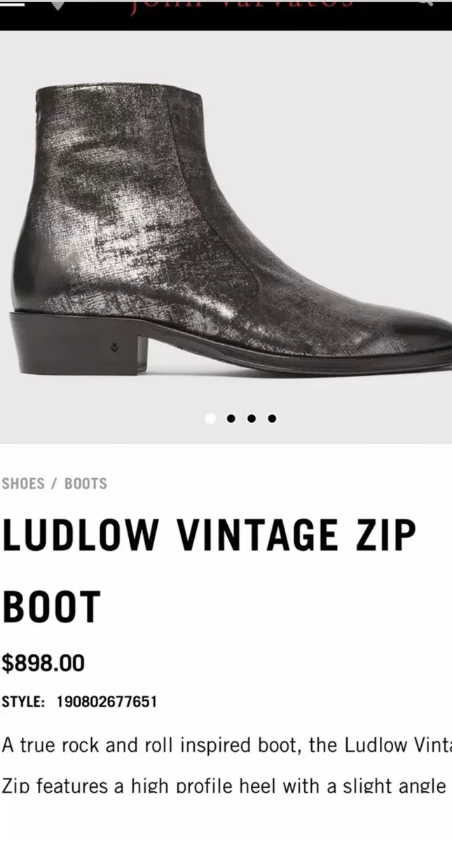 John Varvatos Collection Ludlow Vintage Silver Black Leather Boot
