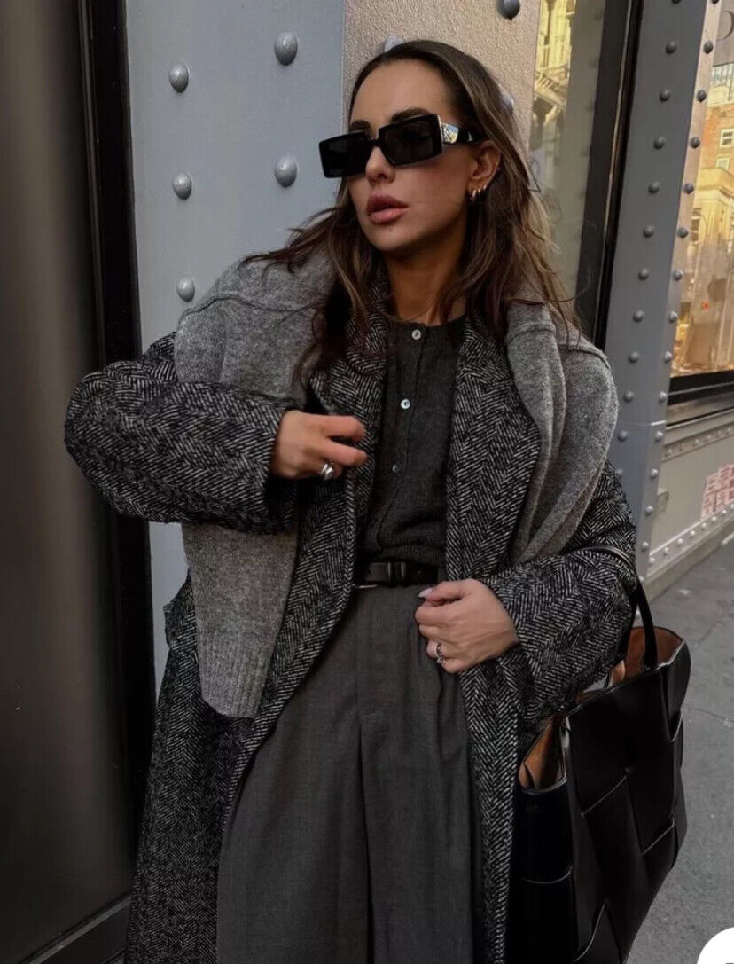 ZARA HERRINGBONE COAT WITH BELT ECRU BLACK NEW FW24 SIZES XS ZARA HERRINGBONE COAT WITH BELT ECRU BLACK NEW FW24 SIZES XS