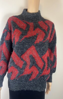 Vintage Courreges Red and Grey Mock Neck Mohair Sweater Size 00/XS