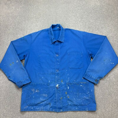 #ad #ad VINTAGE French Jacket Adult Medium Blue Distressed Chore Canvas Workwear Men GBP 48.99