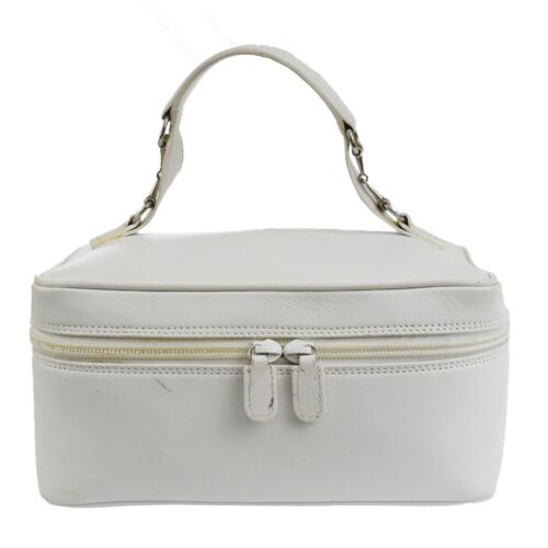 GUCCI HOSE BIT VANITY HAND BAG LEATHER WHITE SILVER PLATED MADE IN ITALY 01SF486 - 第 1/10 張圖片