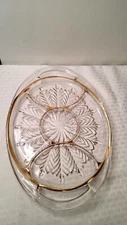 Vintage Jeannette Glass  Heavy Divided Tray Gold Trim 16 X 11 In. (85)