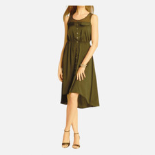 Ann Taylor High Low Hem Mixed Media Shirtdress Olive Green size M NWT Y2K