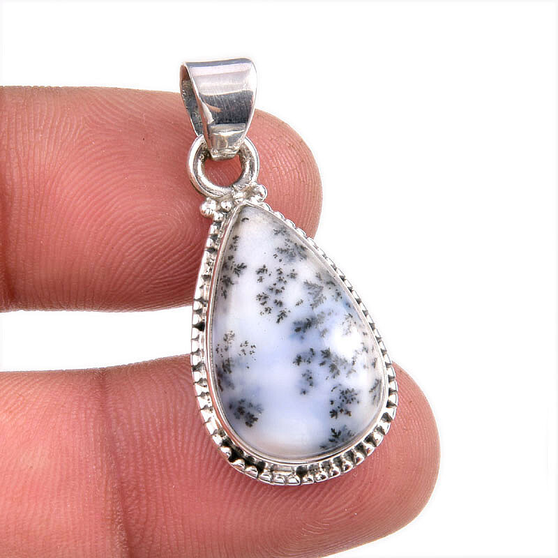 Natural Dendrite Opal Gemstone 925 Solid Sterling Silver Gift Pendant 1.5