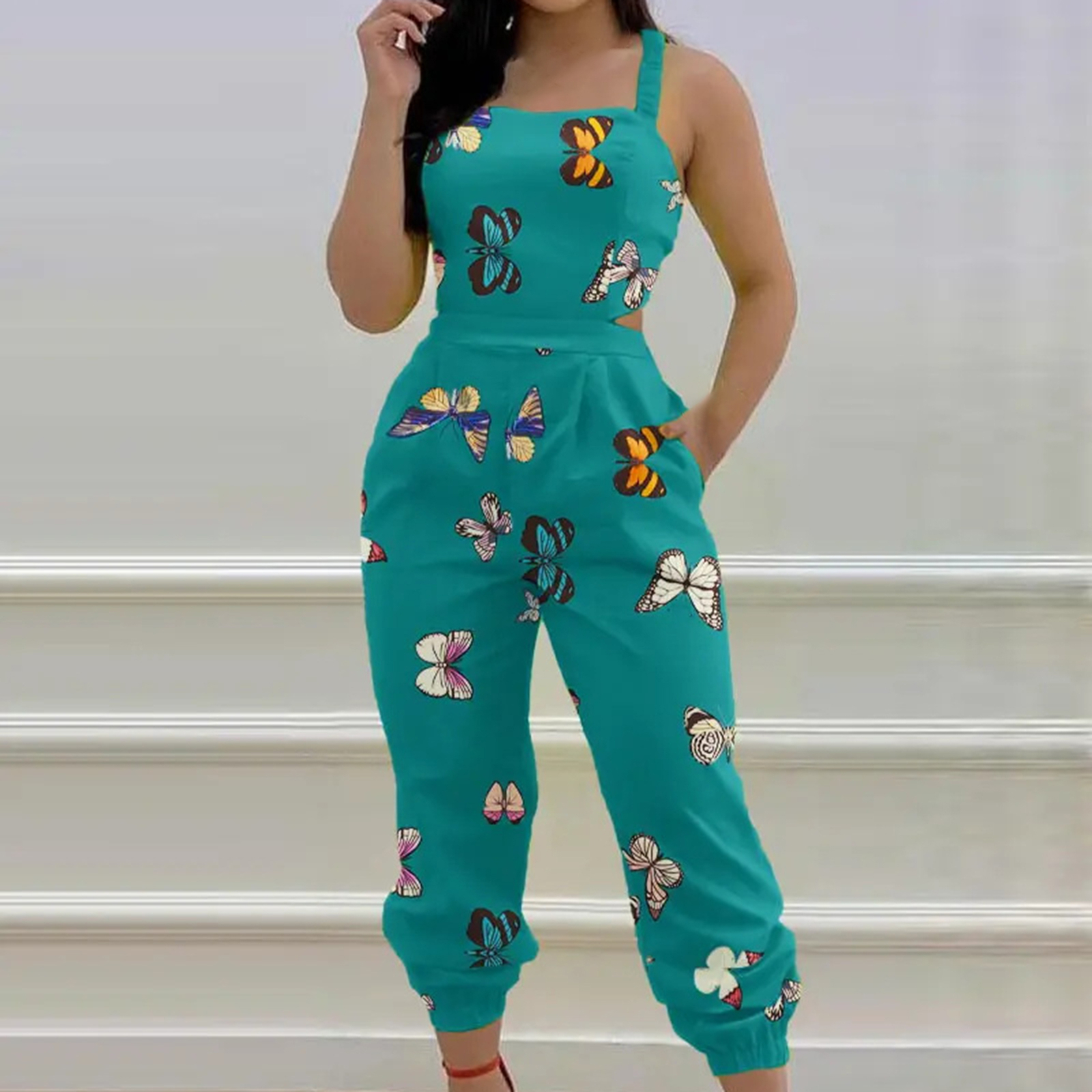 Women Jumpsuit Pure Colors Tight Waist Goodlooking Women Jumpsuit