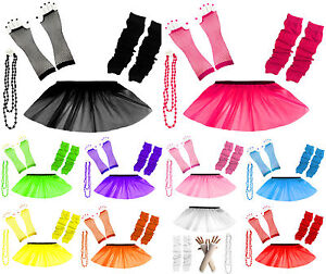 Neon 1980/'s UV Tutu Skirt Leg Warmer Dance Hen Fancy Dress Party Costume Set