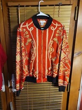 Vintage Wd Ny Women's Baroque Bomber Jacket Red Gold Chains Royalty Designer Xl