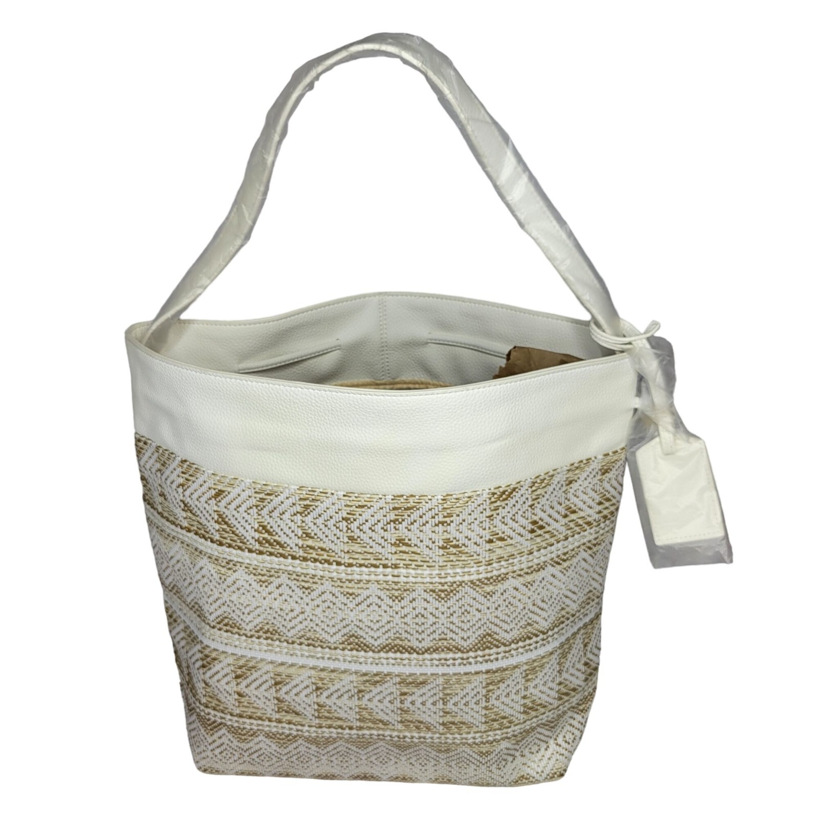 Estée Lauder White Gold Rattan Woven Women Shoulder Tote Bag NWOT