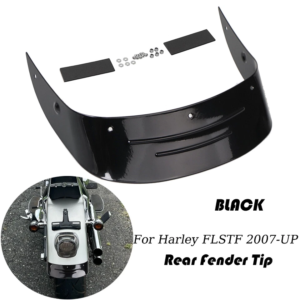 Black Ribbed Rear Fender Skirt Trim For Harley Fat Boy Lo FLSTFB Fat Boy FLSTF Foto 2 de 4