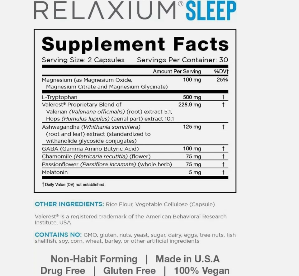 Relaxium Sleep 60 Caps 2 Pack (2 Months Supply) Get the Best Sleep MADE IN USA - Image 3 of 3