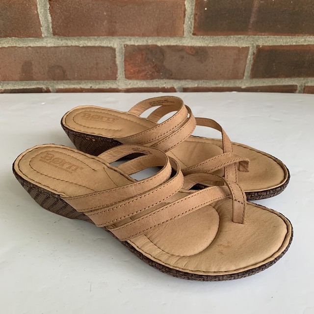 Born leather flip flop thong strap slide sandals Size US 8 M Tan | eBay