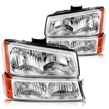 For 03-06 Chevy Silverado Avalanche Chrome Amber Headlights + Bumper Signal Lamp