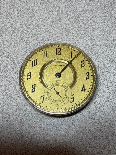 Vintage Waltham U.S.A. 15 Jewels Pocket Watch Movement with Gold Dial