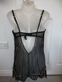 ANN SUMMERS BLACK SATIN,LACE&MESH CAMI SUSPENDER CORSET DRESS 12/14 D/DD