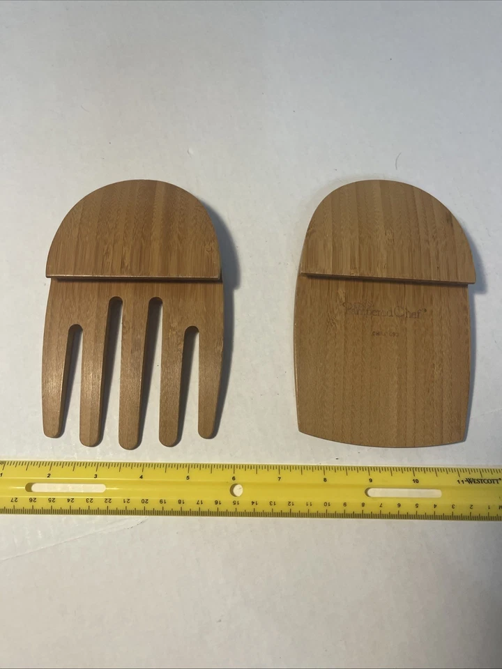 The Pampered Chef Bamboo Salad Tongs Serving Claws Tossing Bamboo Wood - Image 4 of 4