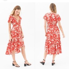 Urban Outfitters Wrap Dress Sz S NWT Hi Lo Hem Ruffle Coral Daphne Coastal Cute