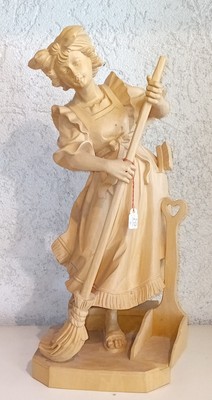 Putzfrau, Linde, handgeschnitzt, natur, gewachst, h=37 cm