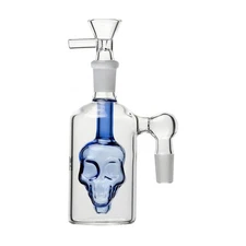 90° 14mm Skull Glass Ash Catcher w Bowl Slide 4 Hookah Bubbler Bong Water Pipe B
