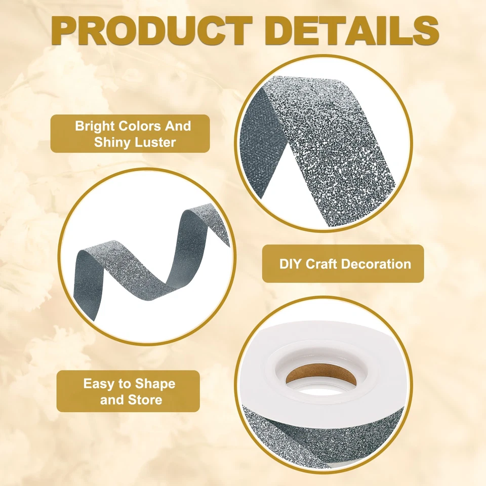 7/8" x 10 Yards Sparkle Ribbons, Gift Wrapping Crafts Cut Edge Ribbon, Gray - Image 3 of 4